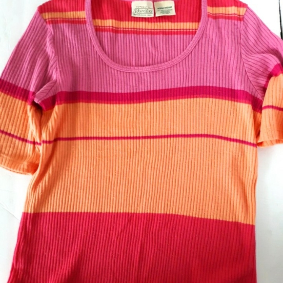 Womens Medium Top 3/4" Sleeved Striped ribbed slim fit shirt - Picture 6 of 9